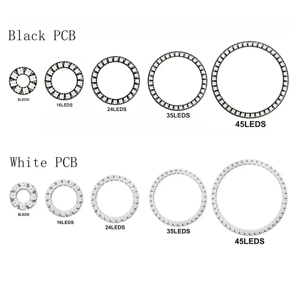 1-10PCS WS2812B Addressable LED Ring 8 16 24 35 45 241LEDS WS2812 5050 Built-in RGBIC Round Modules Light Lamp Smart Development image 2