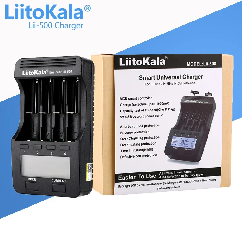 LiitoKala Lii-500 LCD 3.7V/1.2V AA/AAA 18650/26650/16340/14500/10440/18500 Battery Charger with screen+12V2A adapter