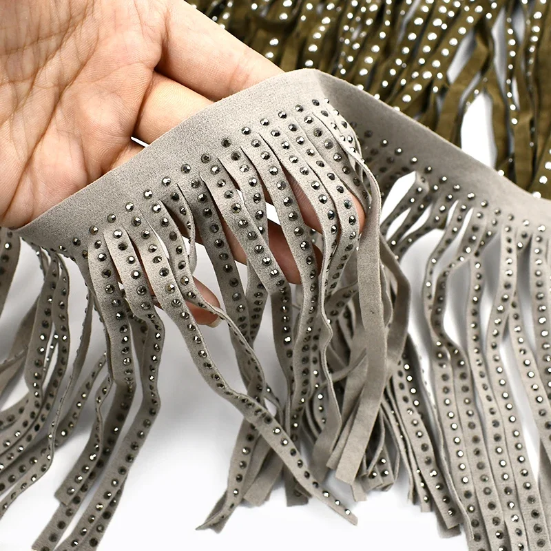 1/2Meters Meetee 14cm Velvet Tassel Curtain Hem Suede Leather Lace Trim Garment Skirt Diamond Rivet Fringe DIY Sewing Accessory