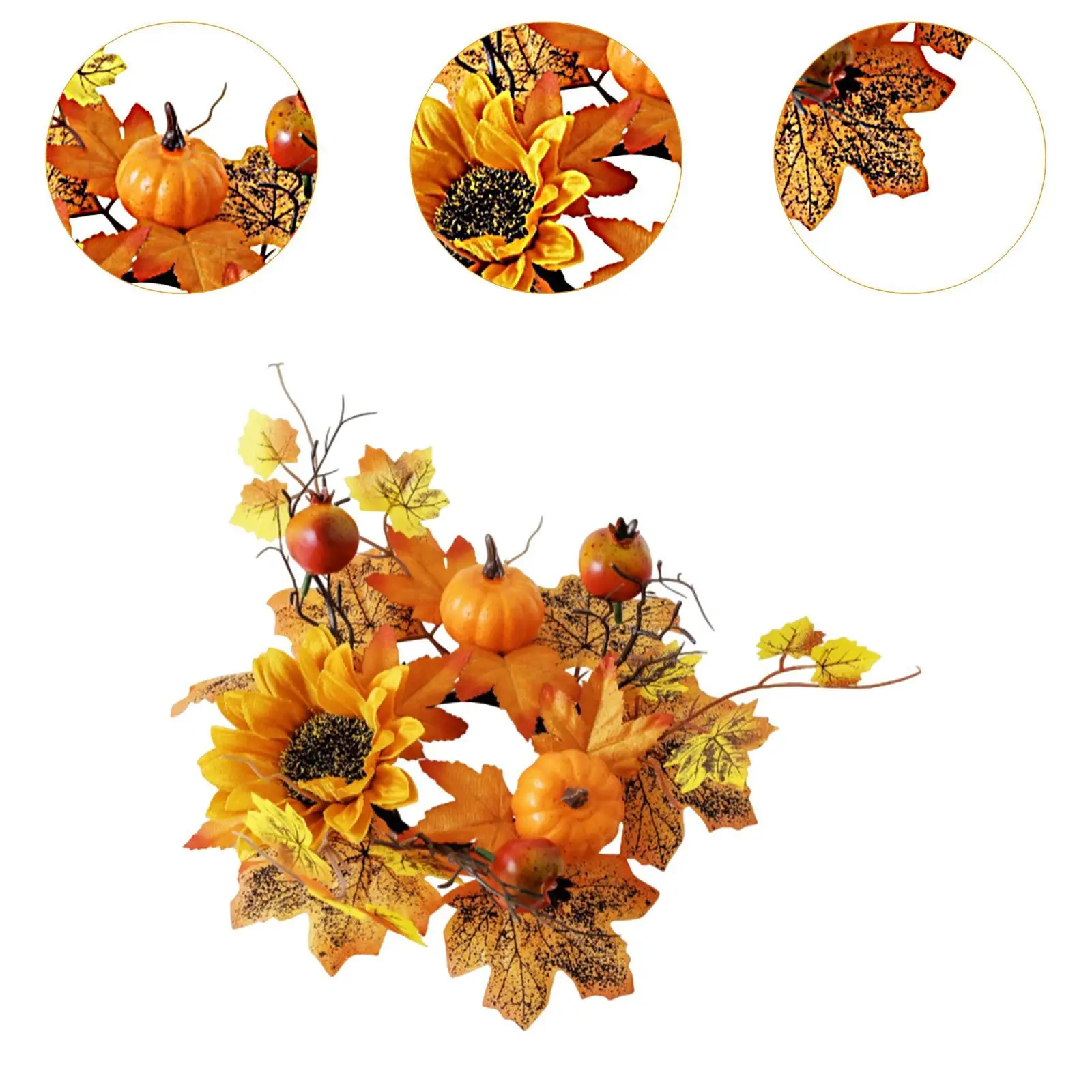Candle Ring Artificial Wreath Decorative Ornament Rustic Maple Leaves Fall Wreath for Party Living Room Festival Table Farmhouse