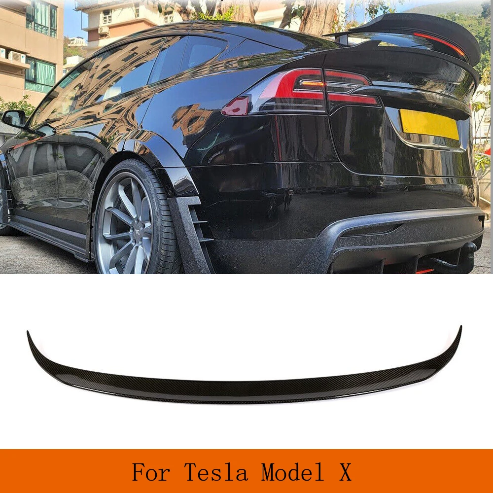 Фото Автомобильный спойлер заднего багажника из углеродного волокна для Tesla Model X 2016-2022 75D 90D P90D 100D P100D Задняя Крышка багажника Duckbill Highkick крыло губа №1