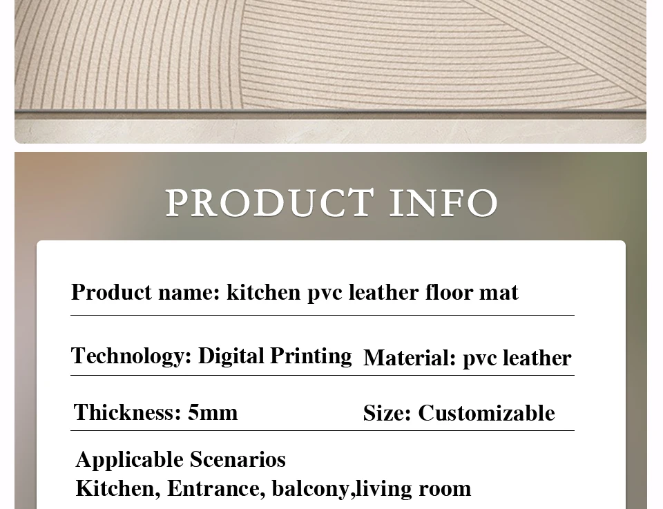 Kitchen Floor Mat Large Area Waterproof Carpet Pvc Leather Oil-proof Non-slip Foot Mats Line Minimalist Home Decoration Rug