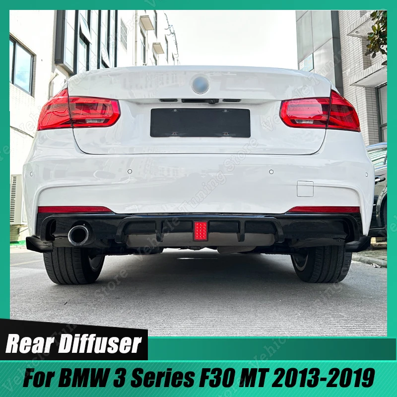 Rear Bumper Diffuser Spoiler Lip Lower Splitter With Light For BMW 3 Series F30 MT 2013-2019 MP Car Guard Body Kits Gloss black