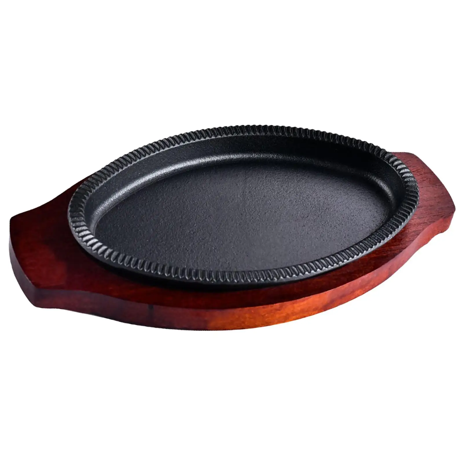 Cast Iron Steak Plate Nonstick with Wooden Base Fajita Pan Sizzle Griddle Steak Pan for Stovetops Home Restaurant Cooking