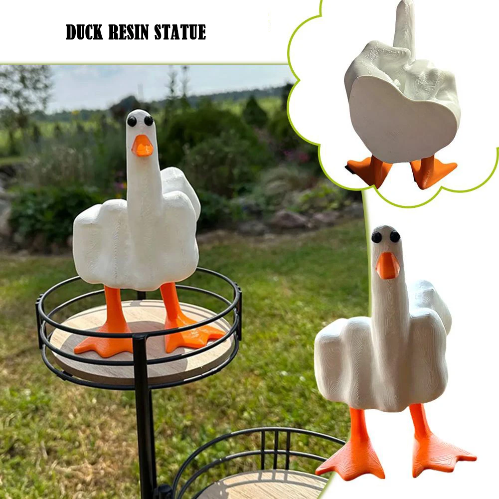 

Hot Creative Funny Little Duck Personalized Middle Finger Resin Statue Home Desktop Craft Ornament Garden Sculpture Decor Gift