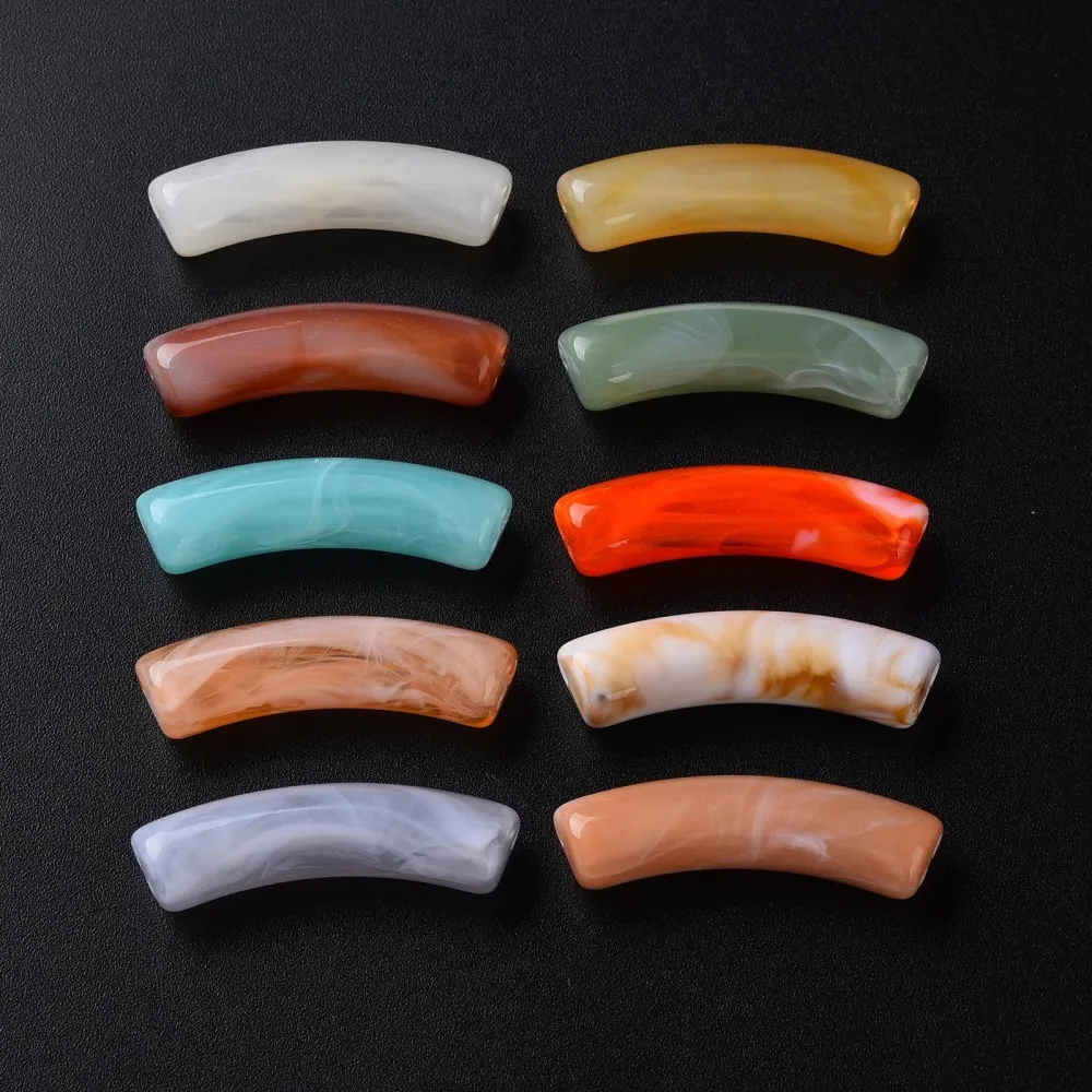 

50pc Two Tone Acrylic Beads Imitation Gemstone Curved Tube Mixed Color 31x9.5x7.5mm Hole: 1.8mm