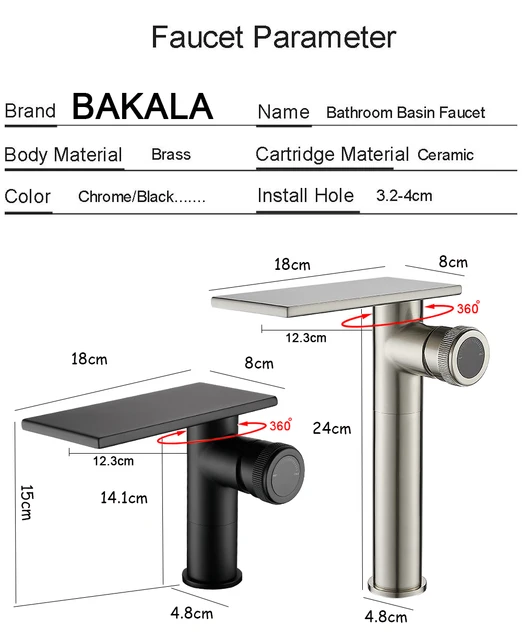 ห้องน้ําน้ําตกอ่างล้างหน้าก๊อกน้ําสีดําก๊อกน้ําทองเหลืองก๊อกน้ํา Hot & Cold Water Mixer Vanity TAP Deck ติดตั้งอ่างล้างหน้า TAP 6