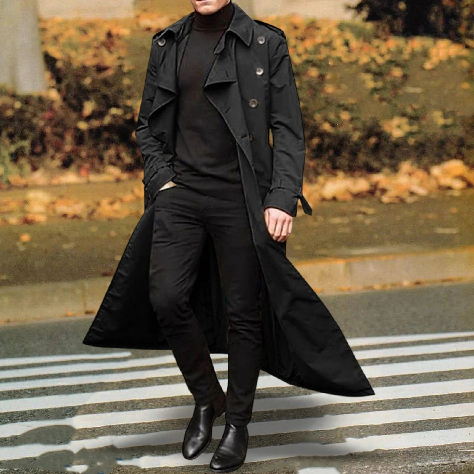 Men Slim Black Trench Coat Black Coat Men Men's Slim Fit Double