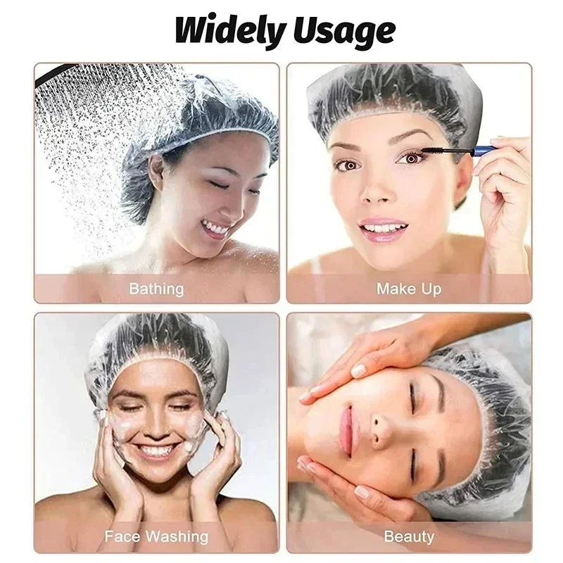 Disposable shower cap Waterproof shower cap Shower cap Disposable hair cap 50/100PCS Disposable Shower Cap Elastic Plastic Thickened 42cm Waterproof Headgear for Spa Salon Hair Dye Women Elastic Hair Cap
