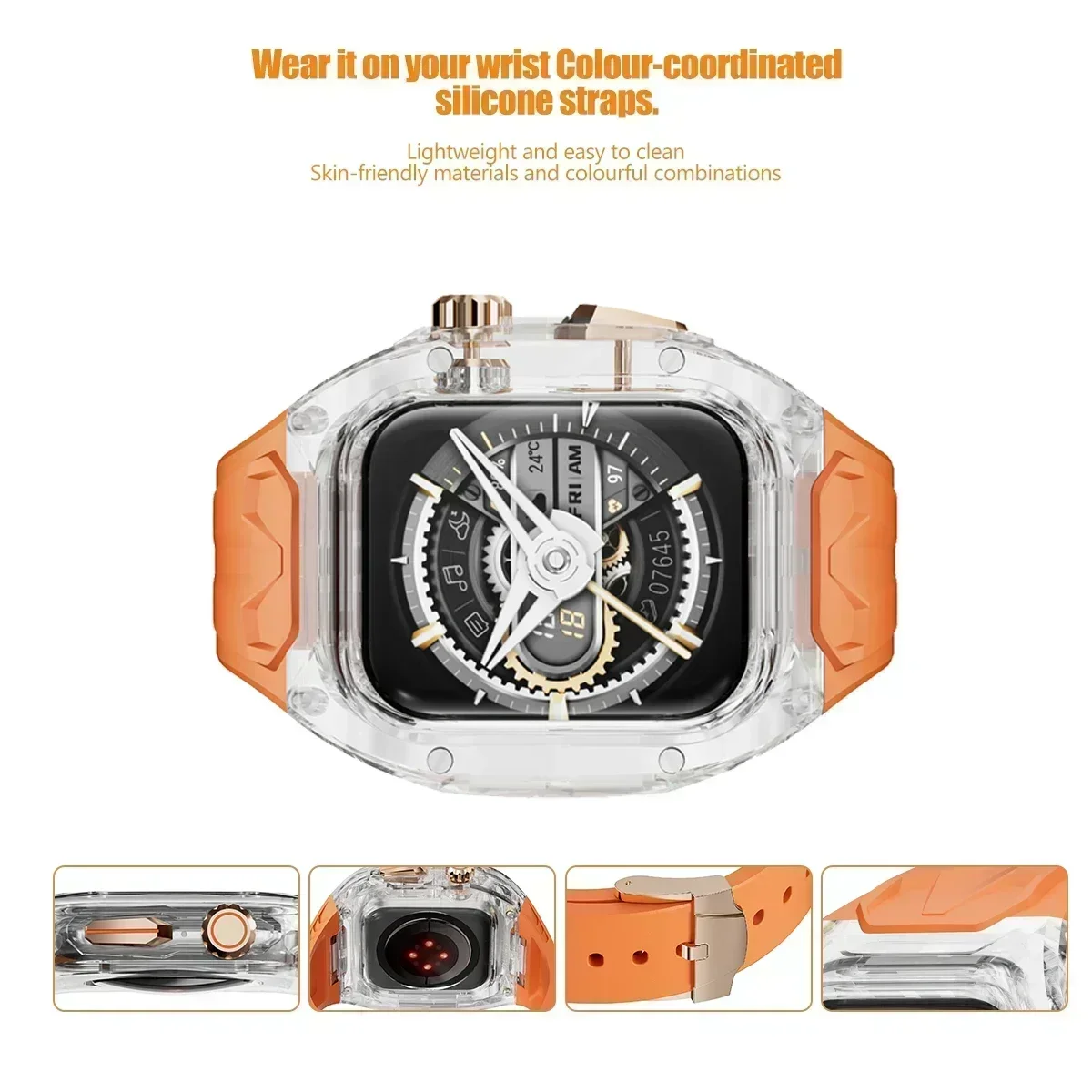 Premium Apple Watch Enhancement Kit with Transparent Bezel and TPU Strap