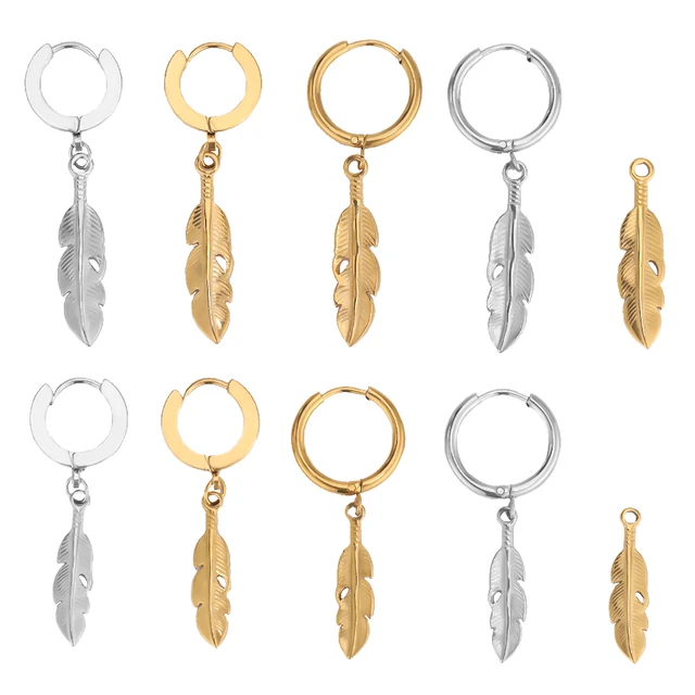 Stainless Steel Charms Jewelry Making  Feather Stainless Steel Charms -  5pcs - Aliexpress