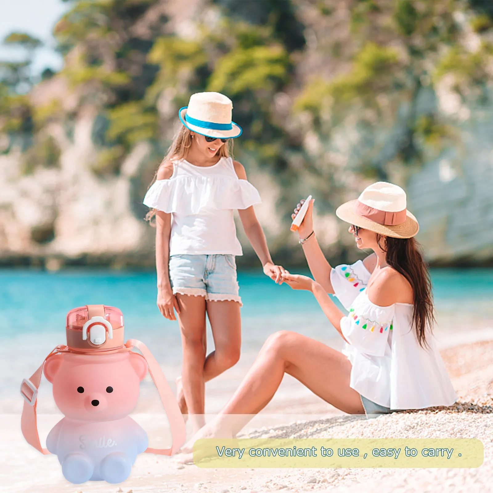 800ml Novelty Drinking Bottle Large Capacity Kawaii Bear Straw Bottle Leak-Proof Cute Gradient Colorful for Girls for Teens Kids