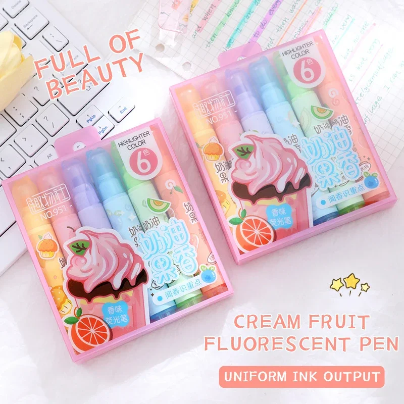 Highlighter pen marker pen highlighter marker 6 Colors Highlighter Markers Creamy Fruity Aroma Highlighter Pen Back to School Supplies Aesthetic for Girl Students Kids Gifts