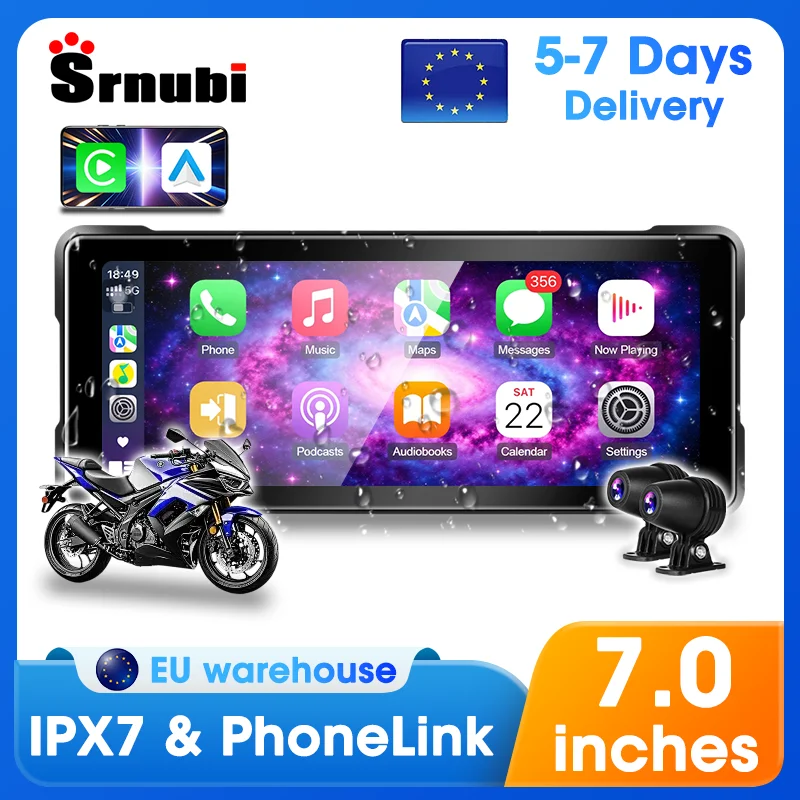 7'' Portable Digital Motorcycle Dashboard Wireless CarPlay GPS for Moto Navigation Android Auto Display Screen Monitor Dual BT