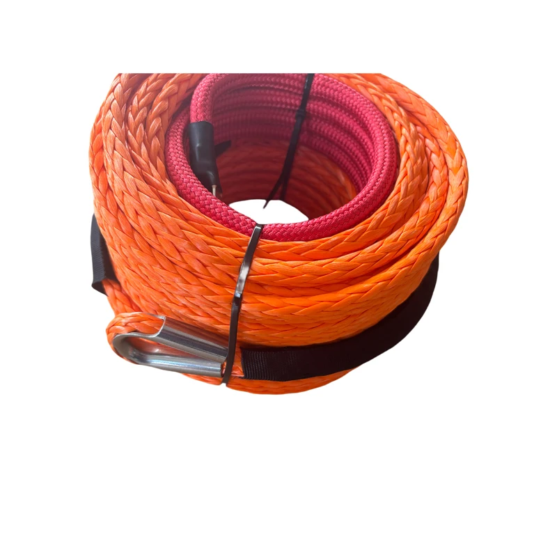 오렌지색 합성 이중 바이어드 견인 로프 고강도 윈치 로프 라인 (ATV, UTV, SUV용)
