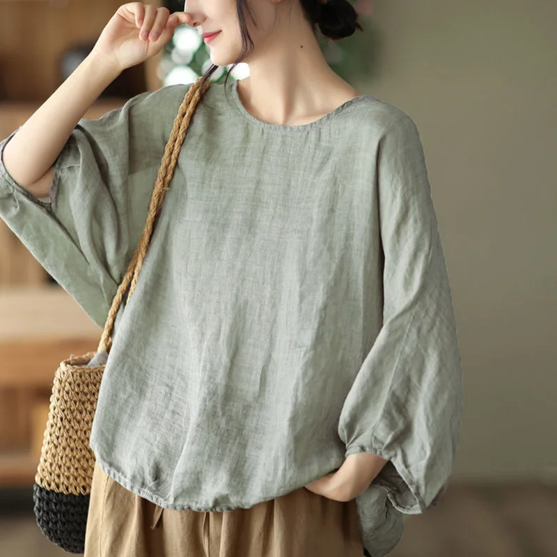 Fashion O-Neck Solid Color All-match Batwing Sleeve Blouse Women's Clothing 2023 Summer New Casual Pullovers Loose Korean Shirt