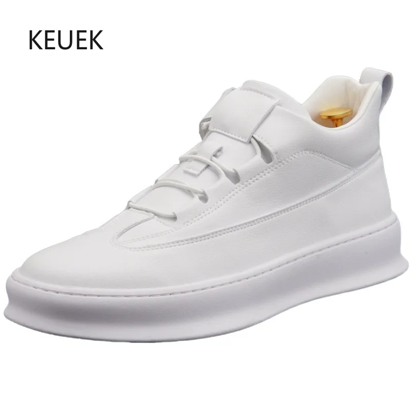 

New Fashion Casual Board Shoes Men High Top Breathable Sneakers Youth Thick Sole Work Leather Shoes Male Outdoor Sport Shoes 5C