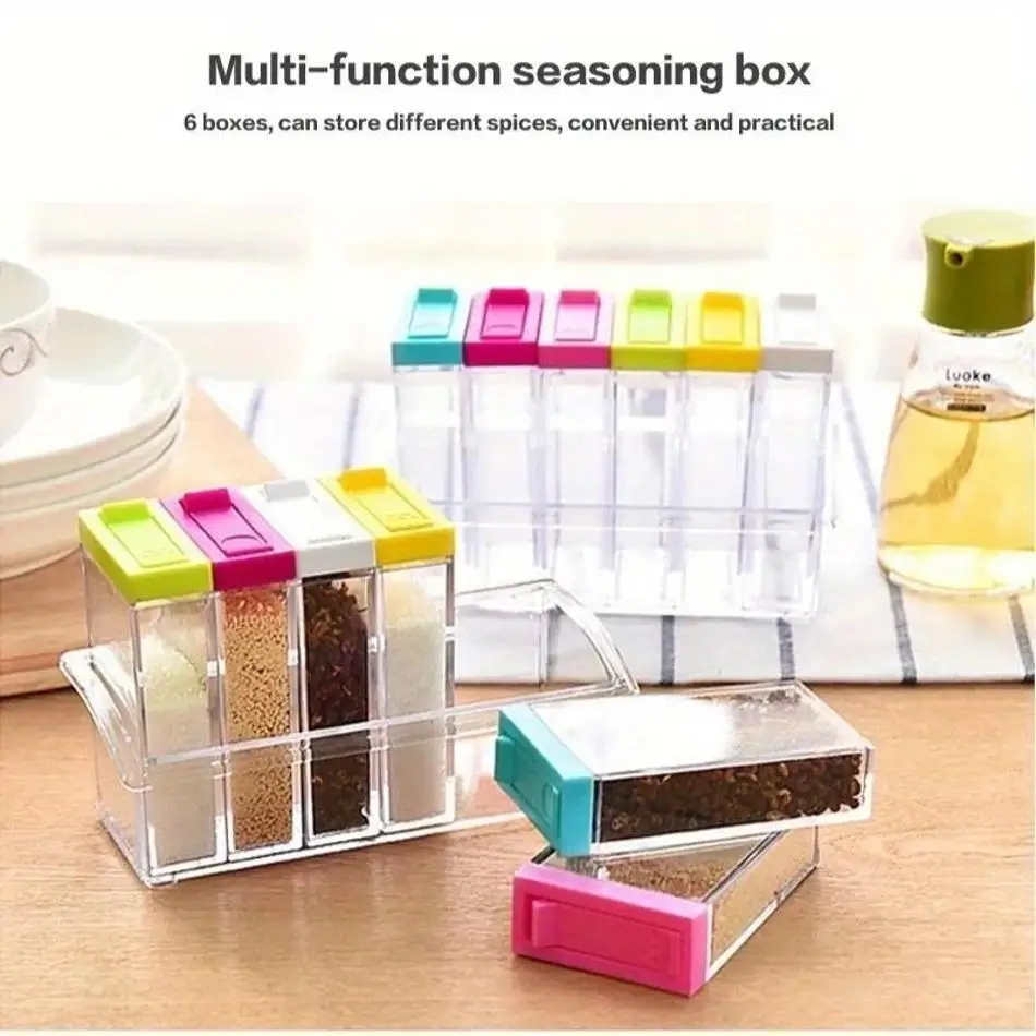 6Pcs/Set Spice Jar Seasoning Box Kitchen Spice Storage Bottle Jar Transparent PP Salt Pepper Cumin Powder Box Kitchen Tool
