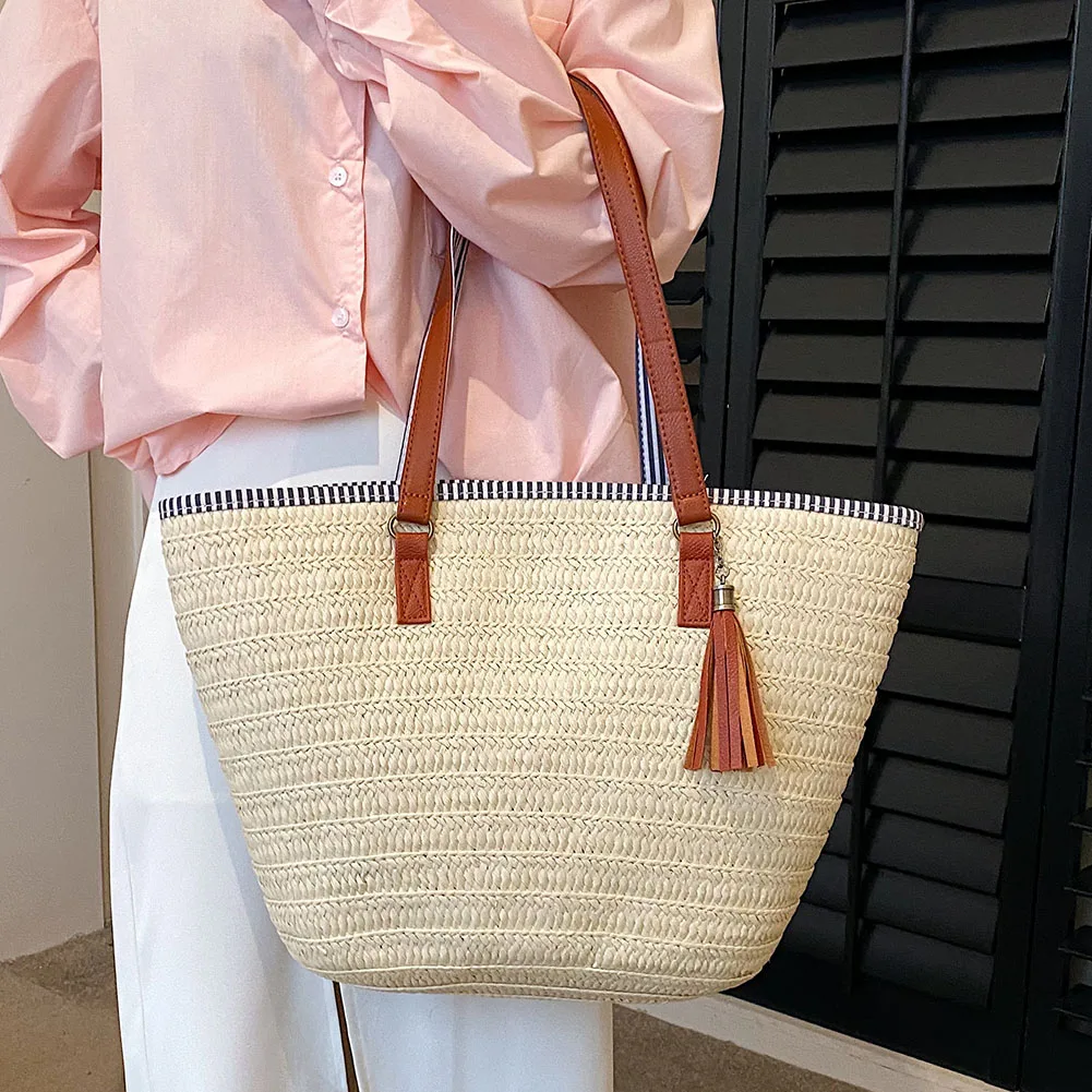 Weave Tote Bag Summer Beach Straw Handbags and Purses Female Bohemian Shoulder Bags for Women 2023 Lady Travel Shopping Bags