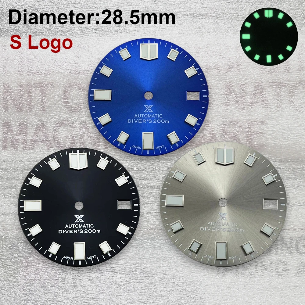 

Циферблат часов с логотипом S, 28,5 мм, подходит для движения NH35/NH36, зеленые светящиеся аксессуары для модификации часов