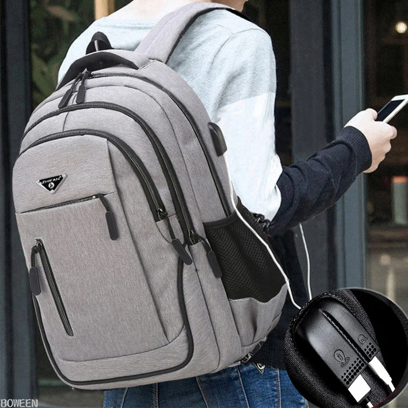 Big Capacity Men Backpack Laptop 15.6 Oxford Gray Solid High School Bags Teen College Student Back Pack Multifunctional Bagpack school backpack