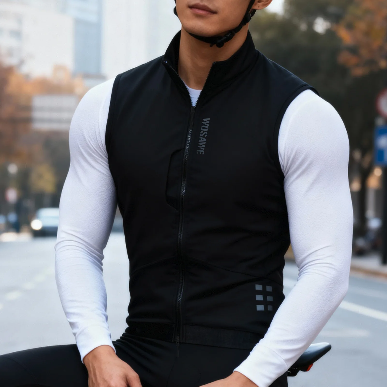 WOSAWE 남성용 사이클링 조끼 겨울 방풍 보온 기모 자전거 윈드브레이커 MTB 로드 바이크 슬리브리스 재킷 사이클링 의류