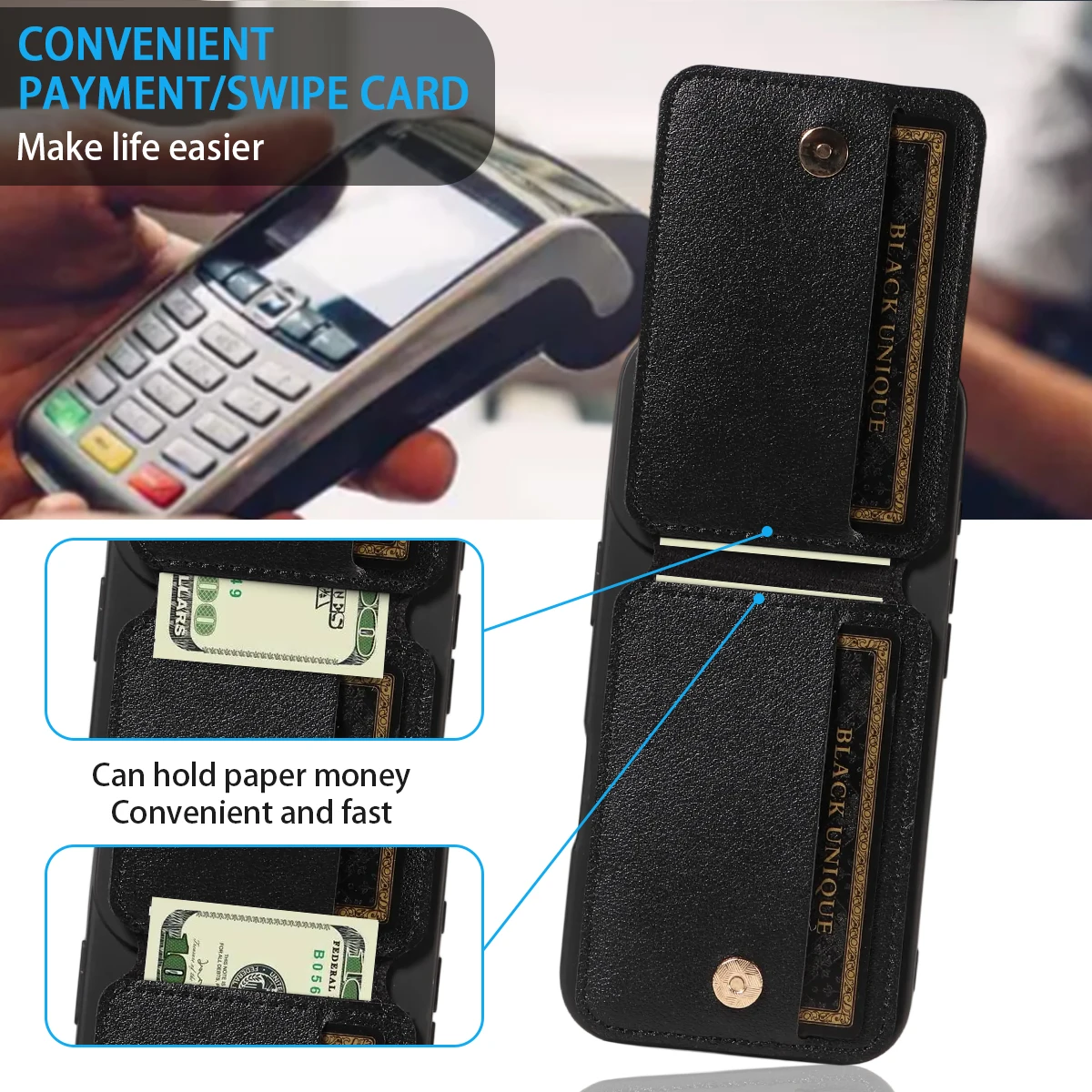 TPU-Leder-Brieftaschenhülle für iPhone 16 15 14 13 12 11 Pro Max Plus Mini 7 8 Vollständige Kamerabdeckung, kratzfeste und stoßfeste Handyhülle – Detail 4
