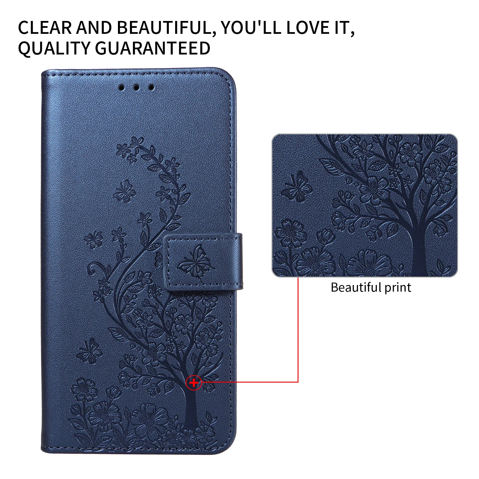 Embossed Faux Leather Flip Wallet Phone Case - Stylish, Portable, Anti-Drop with Card Slot