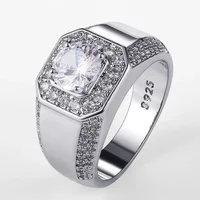 Luxury 925 Sterling Silver Men AAA Crystal Zircon Stone Wedding Ring Brilliant Noble Engagement Engage Party Plata Rings Stamp 1