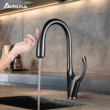 High End Touch สีดำก๊อกน้ำสำหรับห้องครัวทองเหลืองดึงออกการออกแบบฟังก์ชั่นเดี่ยวเย็นและ Hot Dual ควบคุมก๊อกน้ำ 1