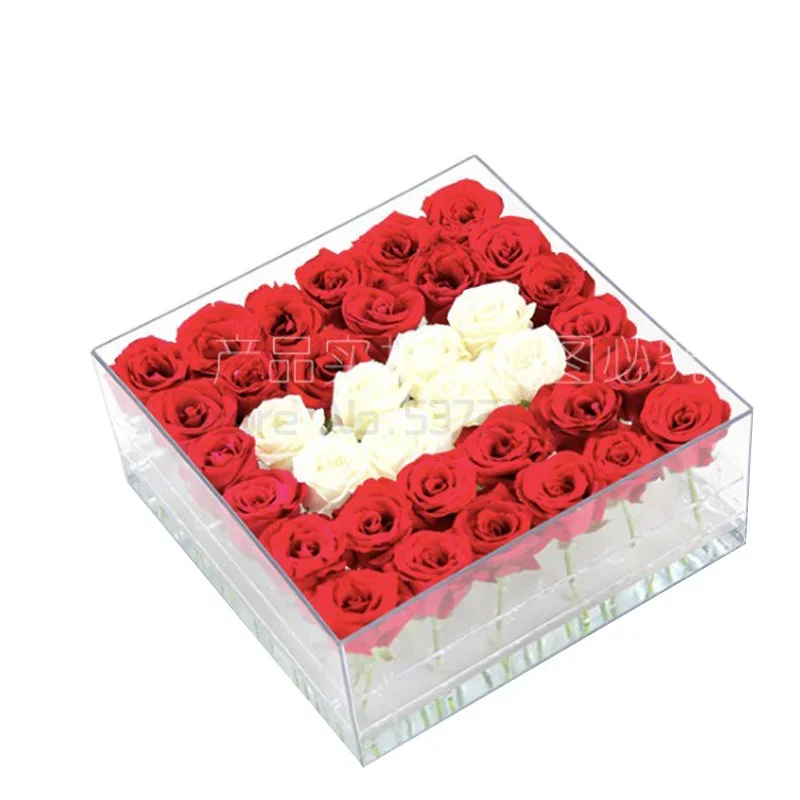 

Clear Acrylic Flower Box with Drawer Waterproof Rose Box for Valentine's Day Wedding Gift 9-16 Holes Wholesale