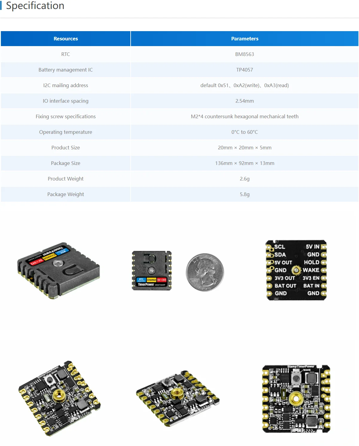 Official M5Stamp Timer Power (BM8563)