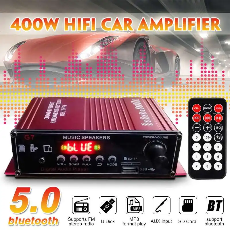 Amplificateur audio stéréo Hifi pour voiture, caisson de basses pour la  maison, haut-parleur de son d'ampli, audio numérique EDR, design LED, 400W,  2*200W - AliExpress