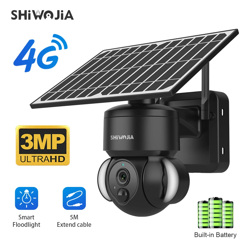 

Shiвоенia 3MP 4G SIM Камера безопасности на солнечной батарее наружные панельные камеры на солнечной батарее 360 ° с пассивным ИК датчиком движения и ночным видением PTZ камеры