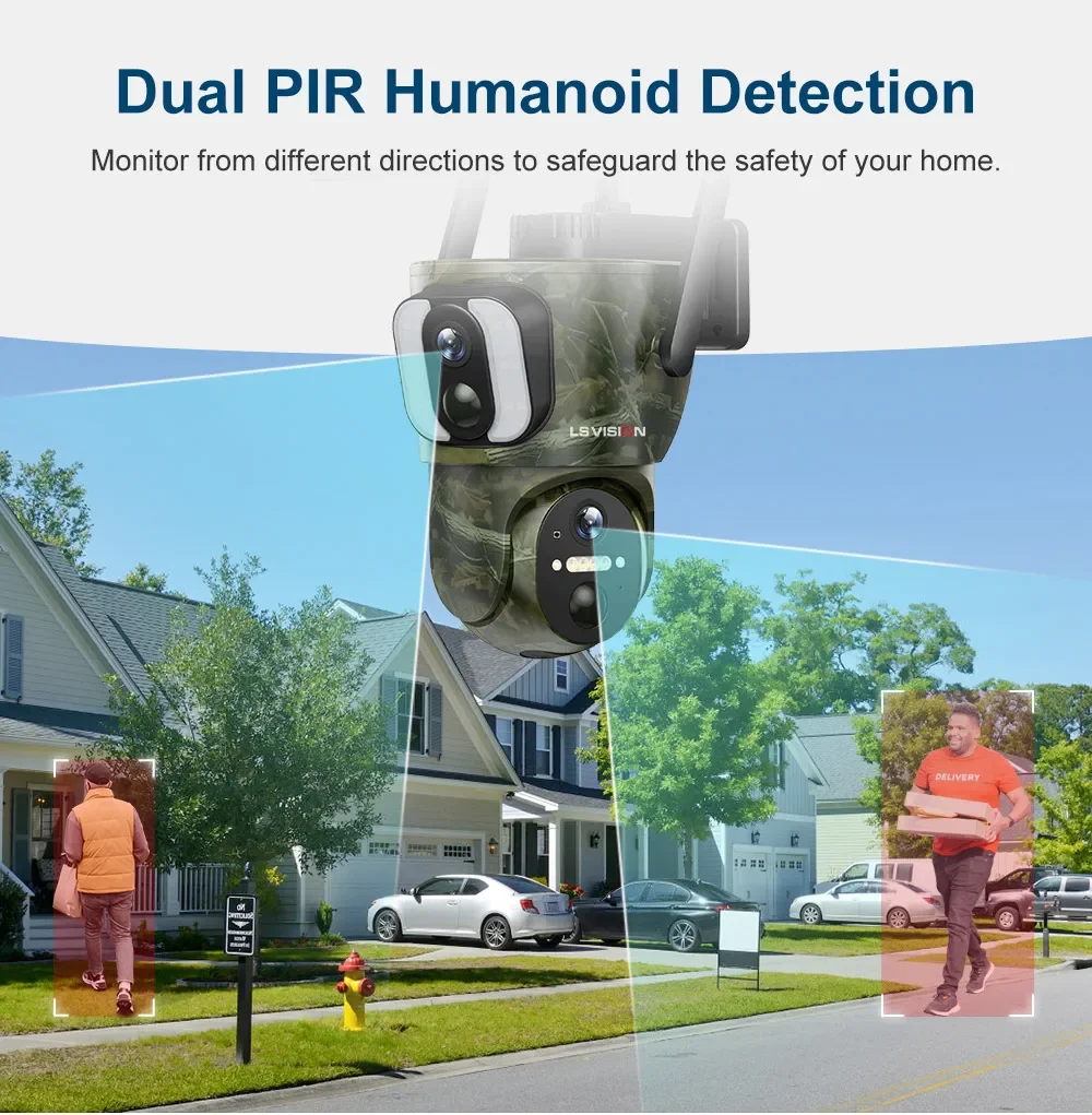 LS VISION 8MP Dual Screen Solar Security Camera 4K 4G/WiF Solar Monitor Camera P
