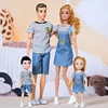 30cm Family Doll Mom Dad Ken and Kids 4 Dolls Set Play House Toy 1/6 Doll Toy for Girls Boys Birthday Gift 4
