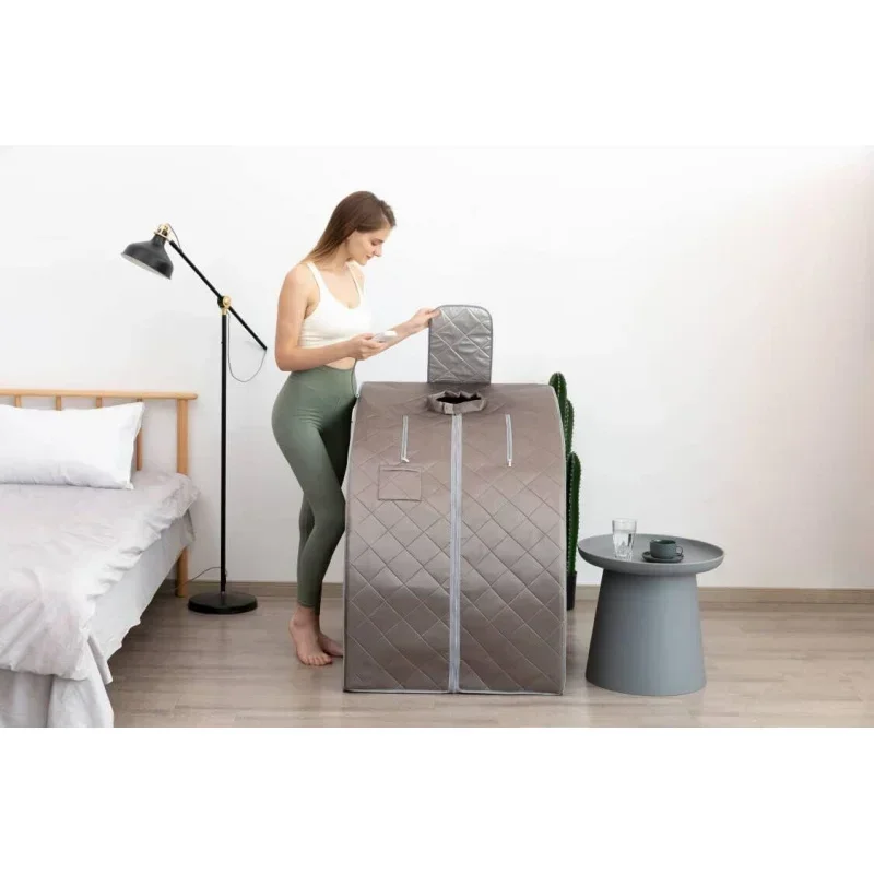 Portable Far Infrared Sauna Full Body Sauna Tent with Heating Foot Pad & Folding Chair for Relaxation & Detox 2