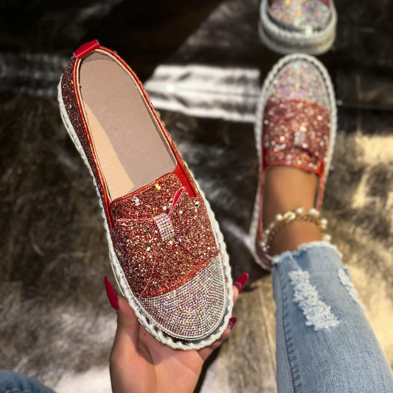 Women Sneakers Fashionable Diamonds - Uniqwear