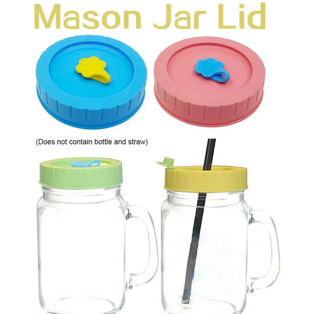 14PcsCuteUniversalMasonJarLidsWithStrawHole70mmDiameter