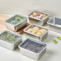 Stainless Steel Food Storage Serving Trays Rectangle Sausage Noodles Fruit Dish with Cover Home Kitchen Organizers FoodContainer 2