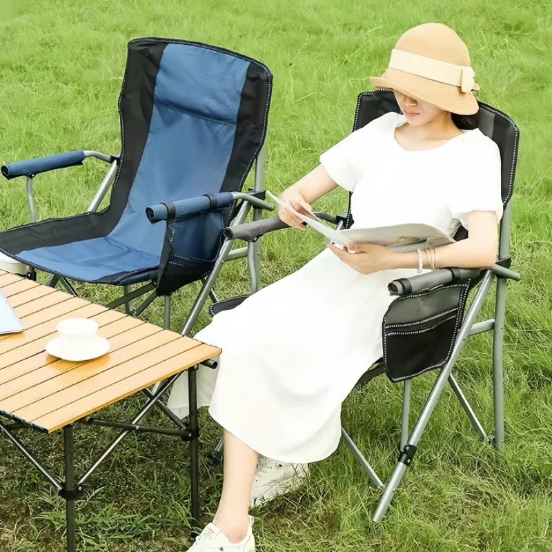 Description Picture 6 of itemOutdoor Iarge Fishing Chair Aluminum Folding Camping Chair Portable Large Size High Back Chair With Arm Rest Cup Holder