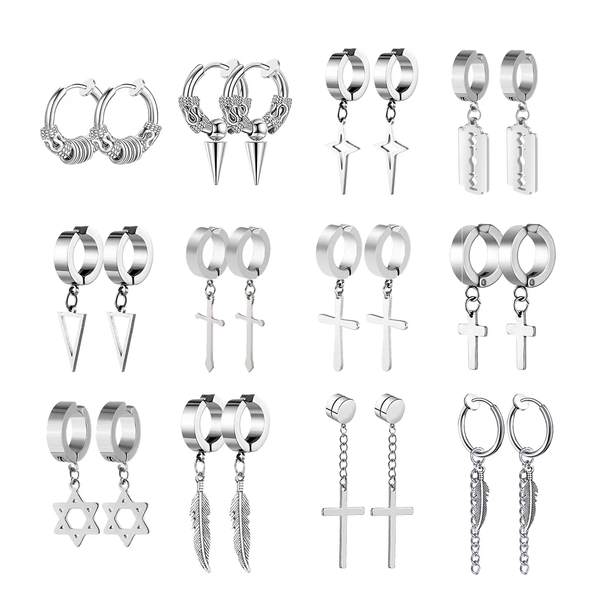 1Pair Fashion Cross Pendant Ear Clip Non Piercing Earrings Fake Earrings Gift for Men Women Jewelry ear clip earrings