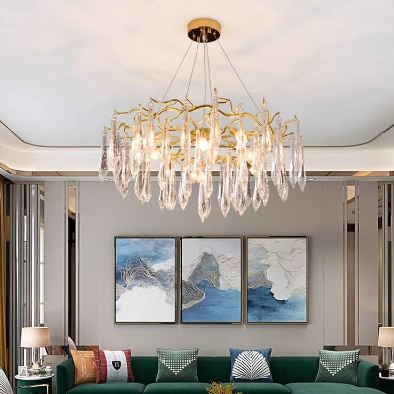 Chandelier Modern Gold Colour Luxury Crystal Living Room Bedroom Aluminium Crystal Tree Branch Ceiling hanging Lights