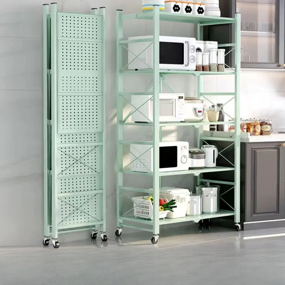Kitchen Storage Rack Foldable Large Iron Frame Multifunctional Movable Display Frame Multilayer Kitchen Rack Metal Storage Shelf storage rack