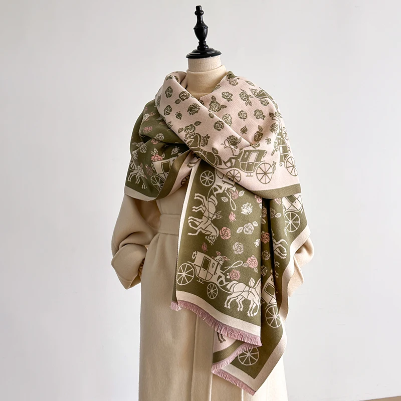 Women's Fashion Winter Faux Cashmere Shawl Vintage Printed Tasseled Scarf Warm Wrap Chic Accessory Suitable For Winter Occasions