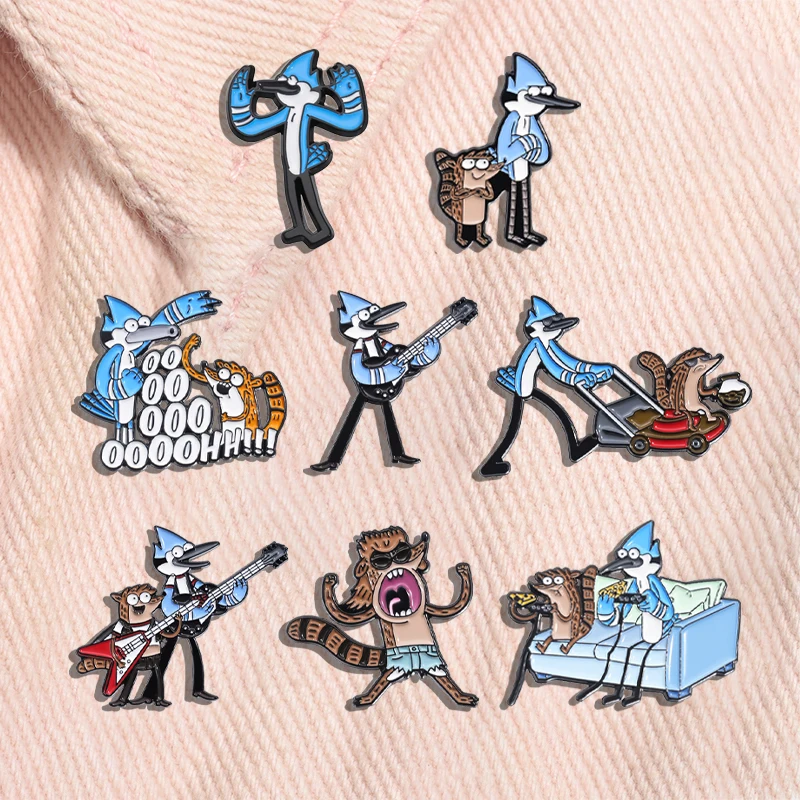 Cartoon Anime Birdmen and Brown Raccoon Enamel Pins Funny TV Series Brooch Lapel Badge Decorative Jewelry Gift For Kids Friends