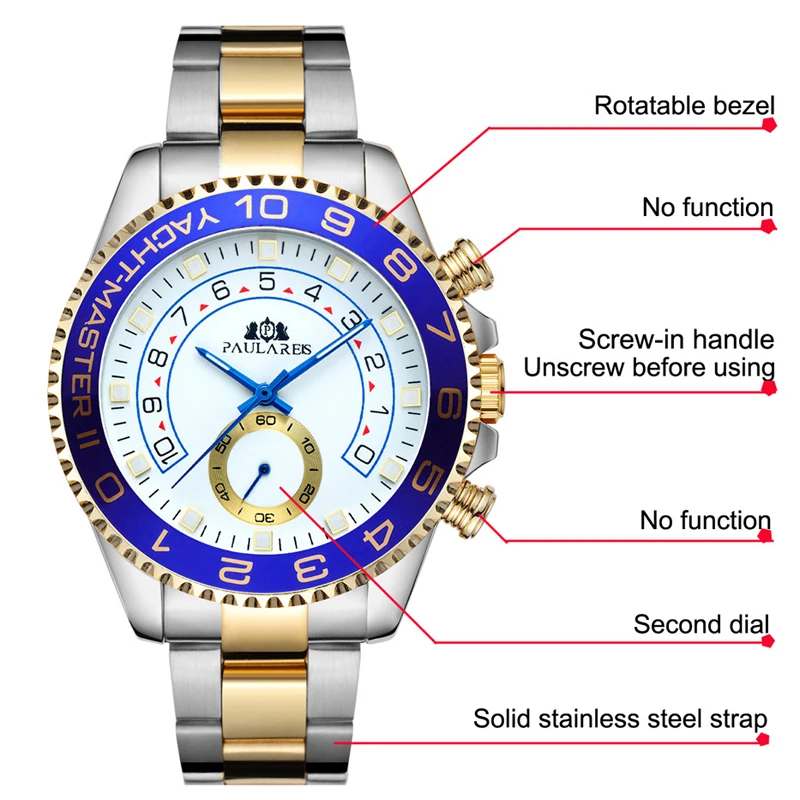 PAULAREIS P Brand Luxury Automatic Self Wind Mechanical Watches for Men Stainless Steel Casual Business Men Watch Reloj Hombre