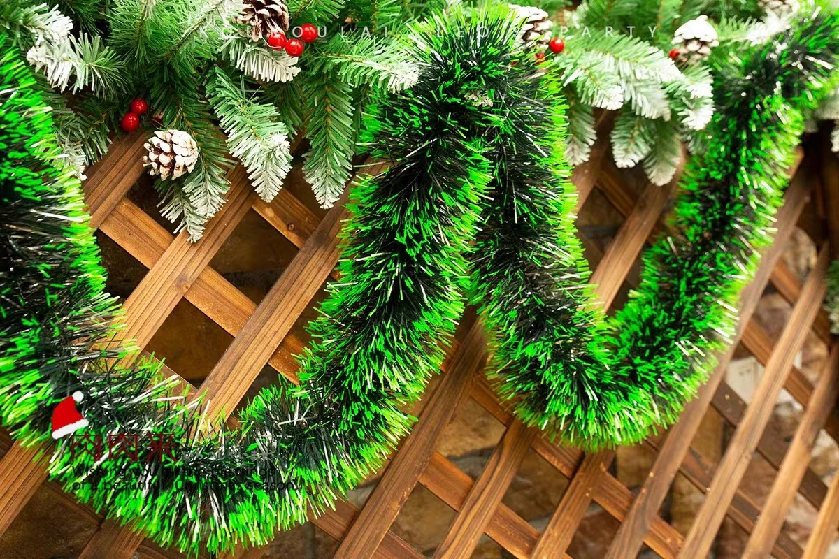2M Christmas Tinsel Ribbons Green Cane Ribbon Garland Xmas Tree Hanging Pendent Ribbons Wreath Ornaments Party Home Decoration