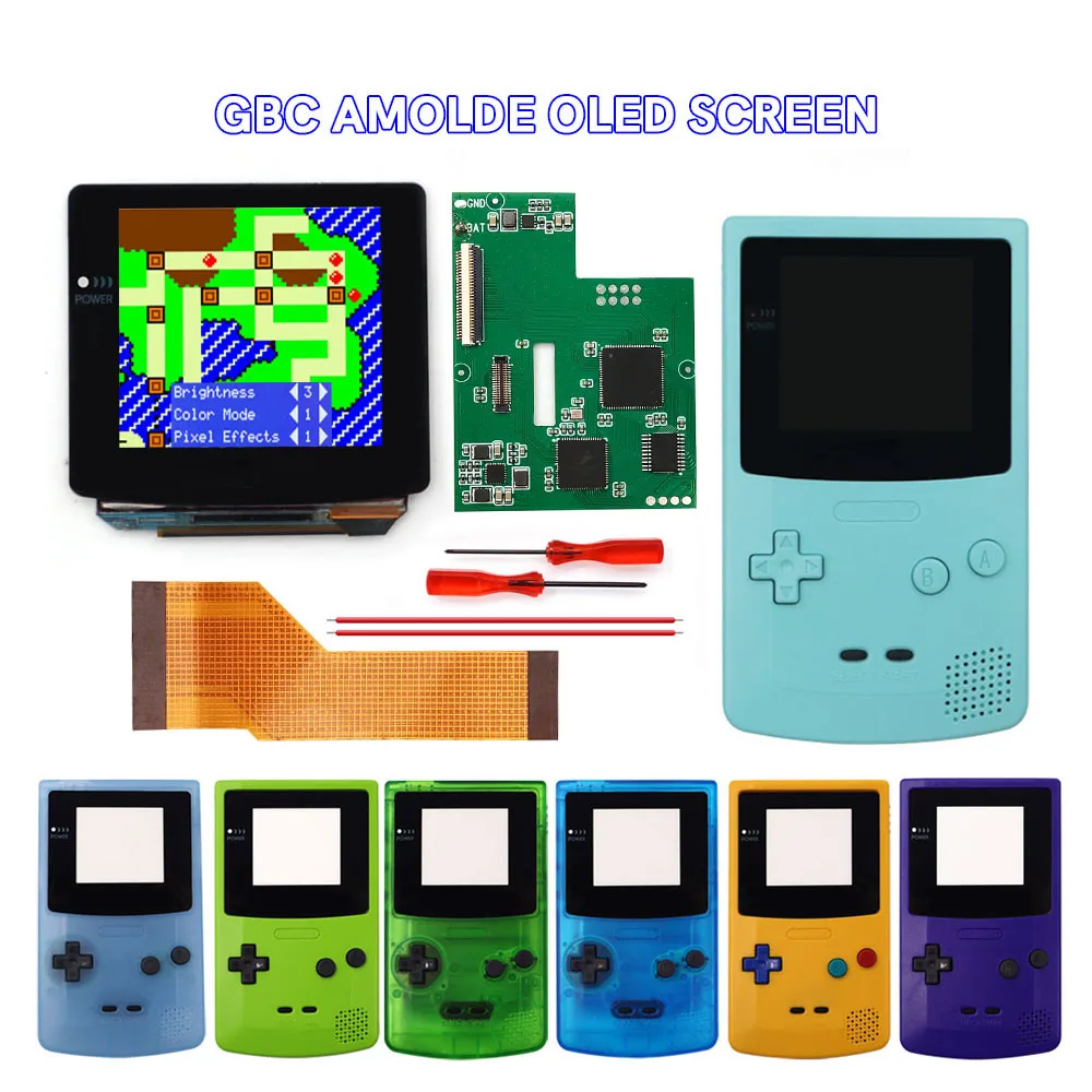 

2024 Hispeedido Easy to install GBC AMOLED OLED Touch Screen Built-in OSD Menu Kits With Pre-cut Shell For GameBoy Color Console