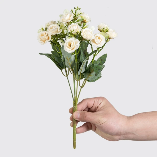 Rose en soie à 15 têtes, 5 fourchettes, pour Bouquet de mariée, couronne de noël, Vase, décoration de maison, bonsaï, bricolage, Scrapbook, fleur artificielle 3